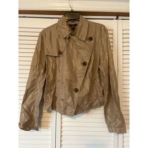 Alfani Women's Gold Shimmer 100% Linen Cropped Jacket Blazer Size 14